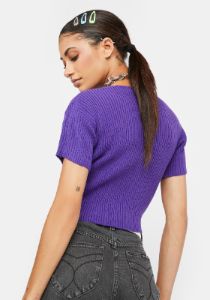 Purple 90s Short Sleeve Cardigan sold by Dolls Kill