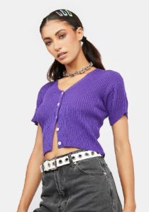 Purple 90s Short Sleeve Cardigan sold by Dolls Kill