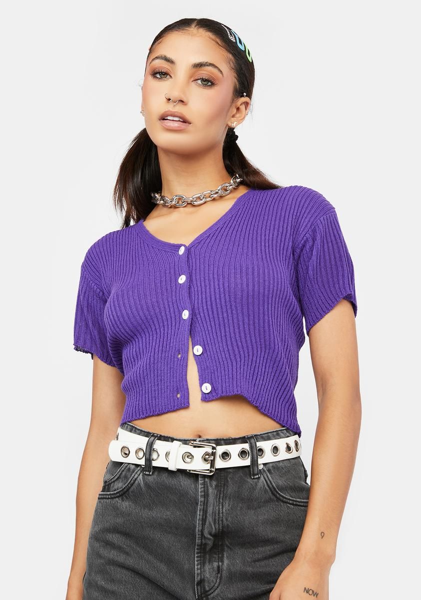Purple 90s Short Sleeve Cardigan sold by Dolls Kill