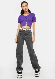 Purple 90s Short Sleeve Cardigan sold by Dolls Kill