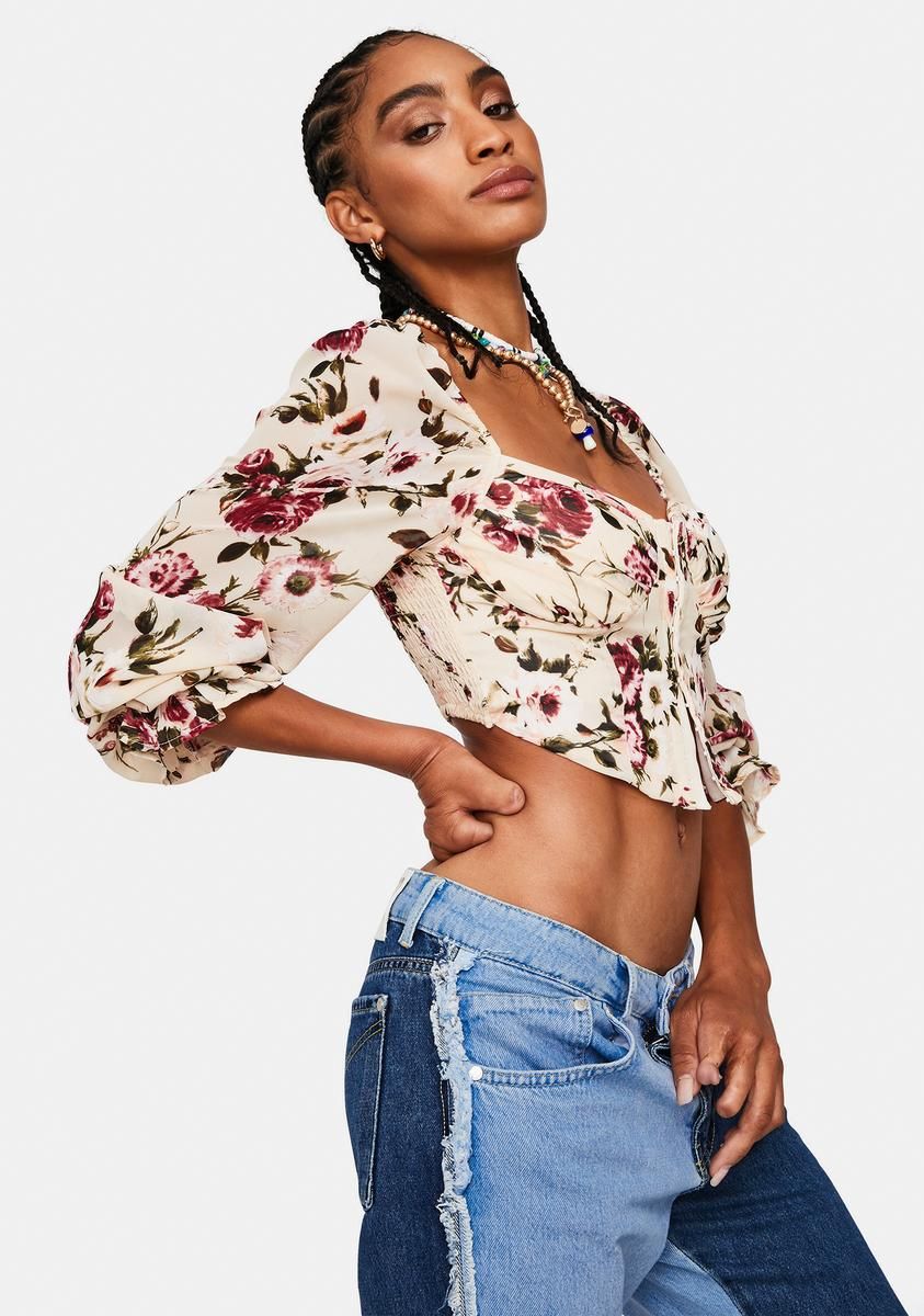 Flawless Florals Floral Puff Bustier Crop Top sold by Dolls Kill product image thumbnail 2