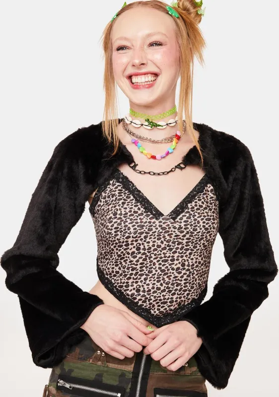 Noir Believe In Magic Faux Fur Shrug sold by Dolls Kill