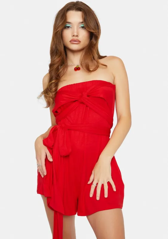 Cherry Playful Kiss Strapless Romper sold by Dolls Kill