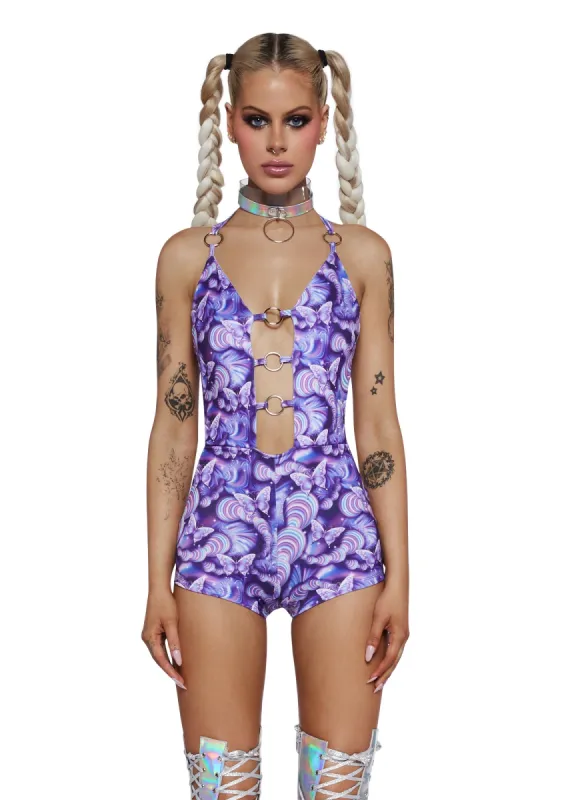 Pixie Wishes Cut-Out Romper - Purple sold by Dolls Kill