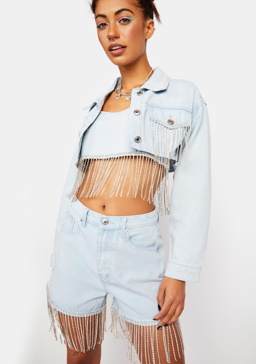 Cropped Denim Jacket With Diamante Fringe sold by Dolls Kill product image thumbnail 2