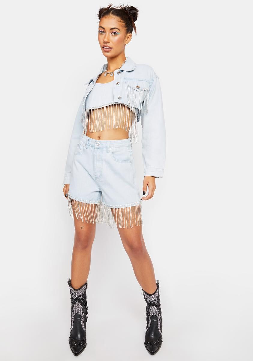 Cropped Denim Jacket With Diamante Fringe sold by Dolls Kill product image thumbnail 3