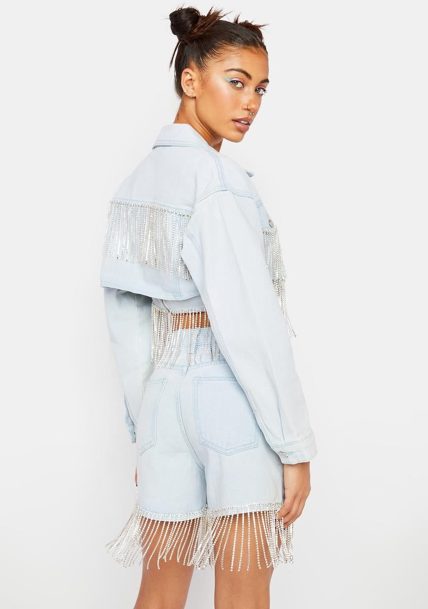 Cropped Denim Jacket With Diamante Fringe sold by Dolls Kill product image thumbnail 4