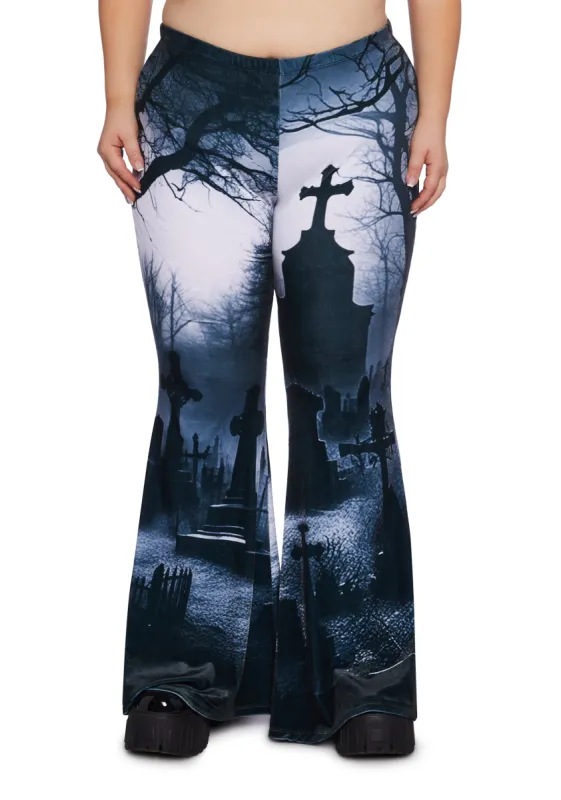 Plus Spooky Sanctuary Flare Pants sold by Dolls Kill