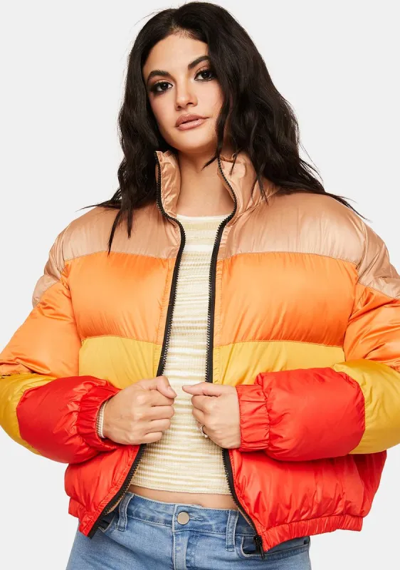 Sunset Lovers Puffer Jacket sold by Dolls Kill