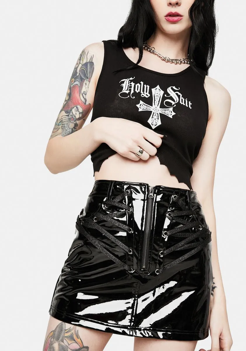 Vinyl Lace-Up Mini Skirt sold by Dolls Kill