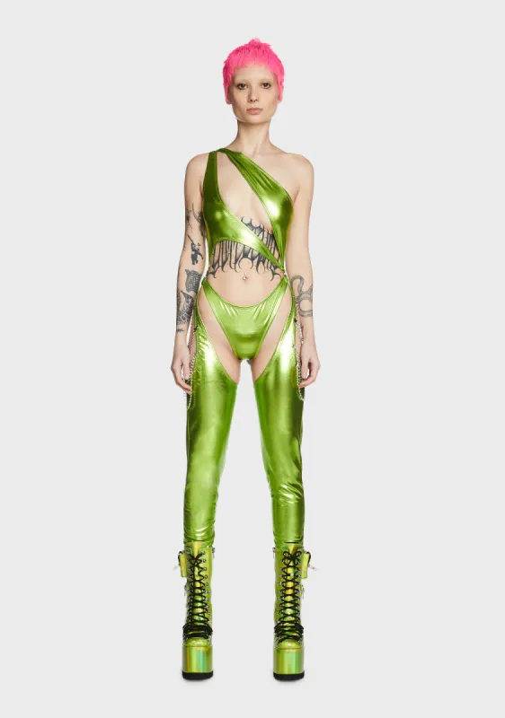 Prism Moonwalk Cut-Out Catsuit - Lime sold by Dolls Kill