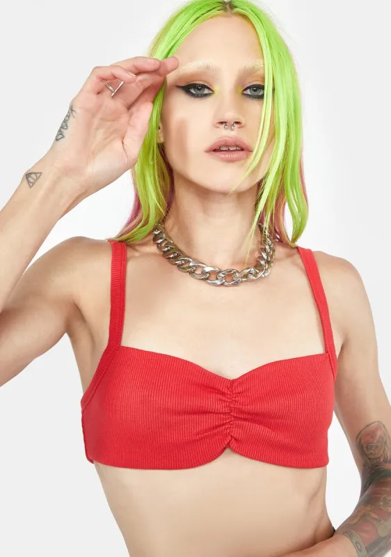Flame Wait A Minute Ruched Bra Top sold by Dolls Kill