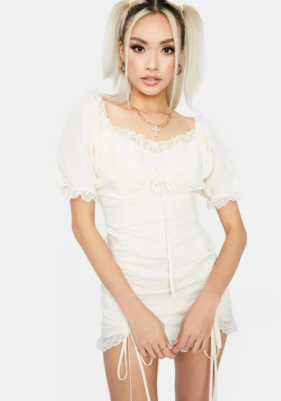 Cream Sunset Romance Ruched Dress sold by Dolls Kill