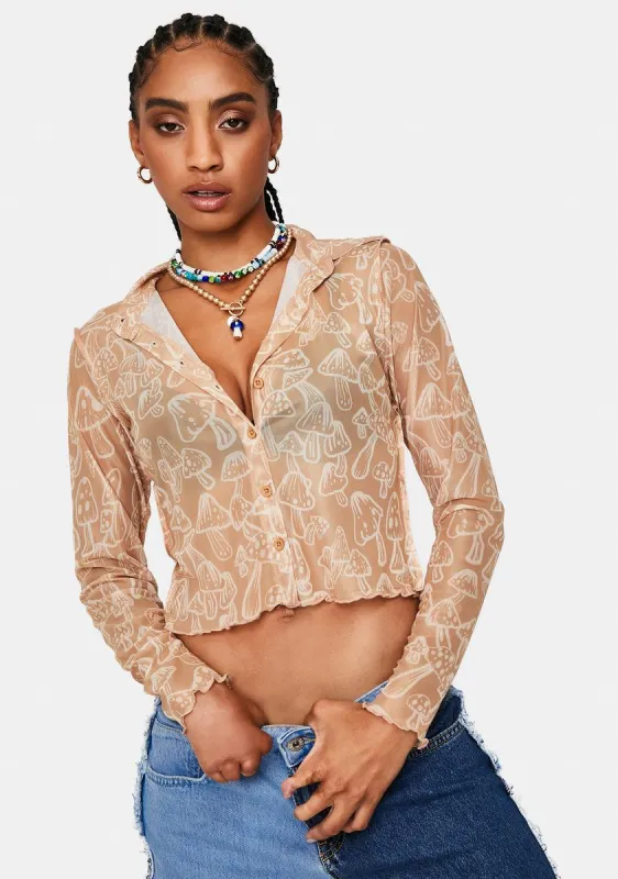 Tan Mushroom Keyla Button Up Shirt sold by Dolls Kill