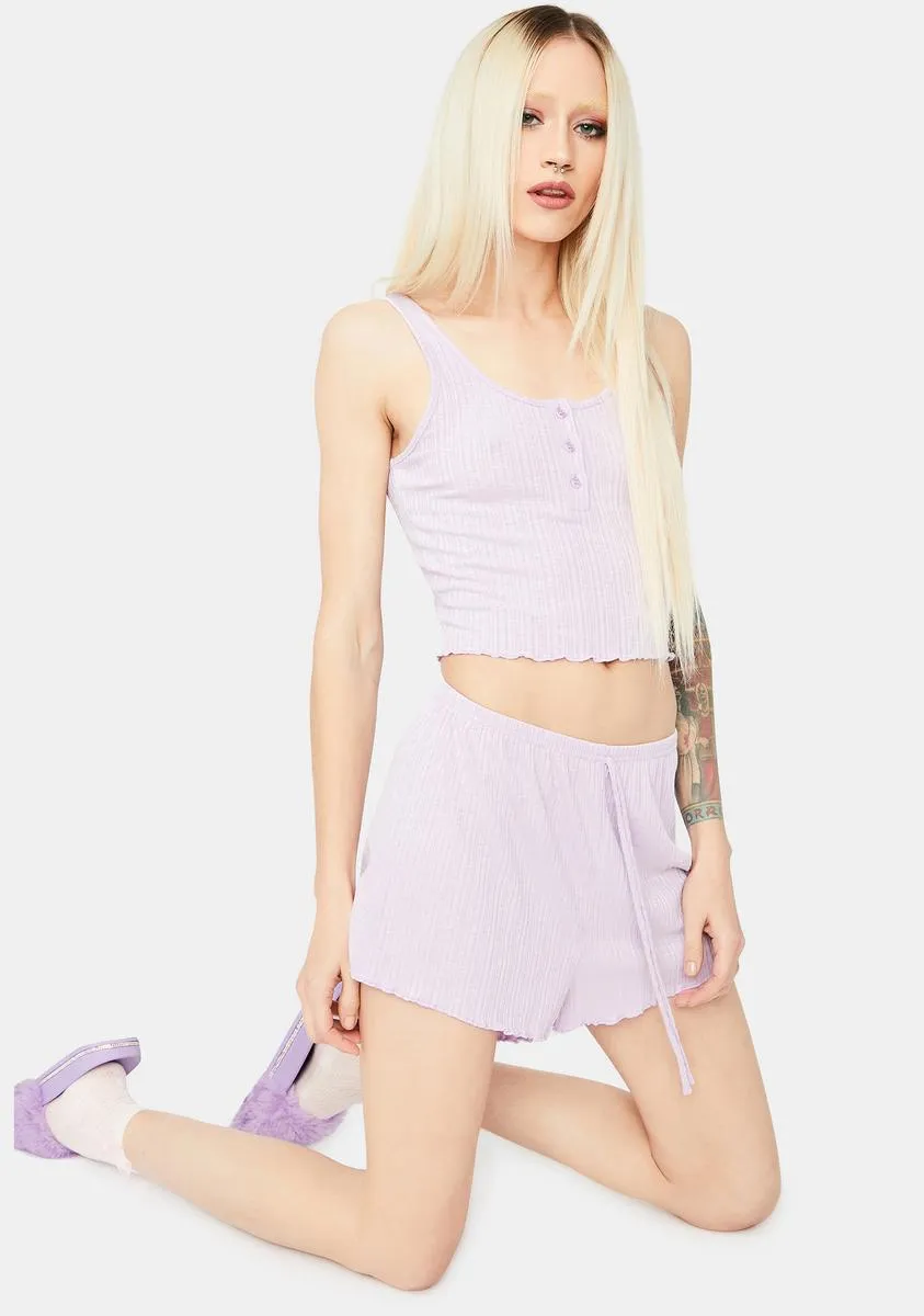 Lavender Lazy Off Day Ruffle Trim Tank Short Knit Set sold by Dolls Kill product image thumbnail 2