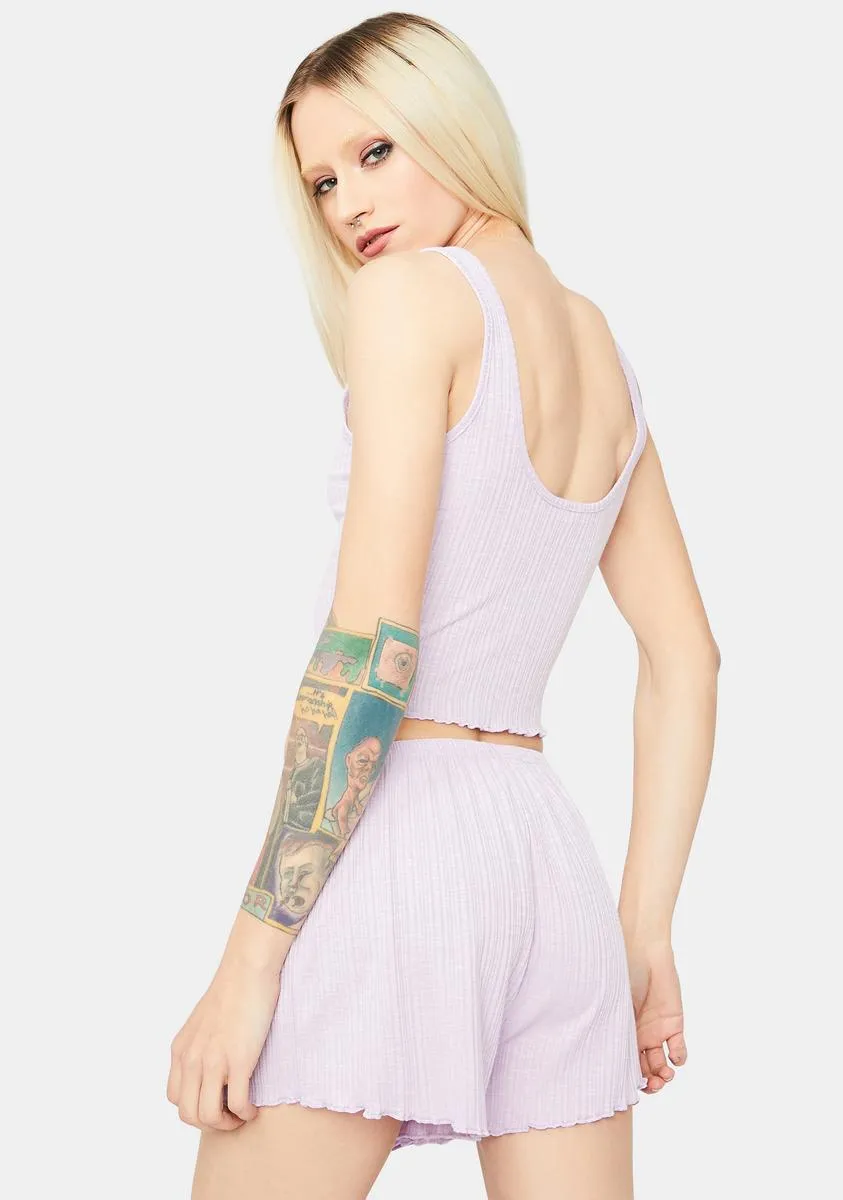 Lavender Lazy Off Day Ruffle Trim Tank Short Knit Set sold by Dolls Kill product image thumbnail 4