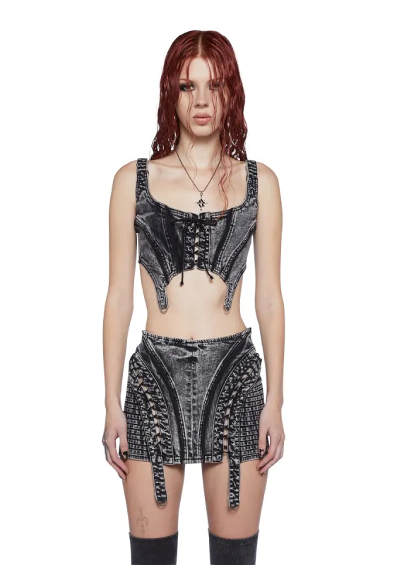 Fader Acid Wash Corset Top sold by Dolls Kill