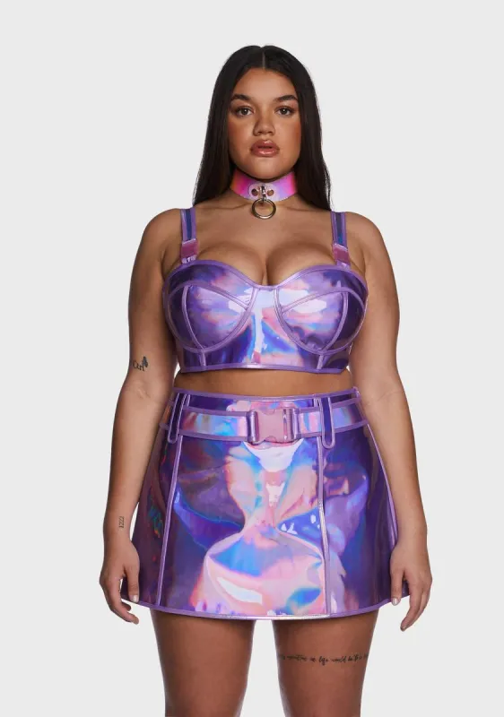 Plus Lilac Dream Crusher Holographic Bra Top sold by Dolls Kill