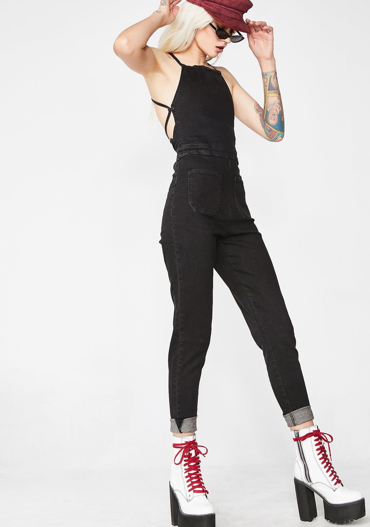 Honor Roll Denim Jumpsuit sold by Dolls Kill