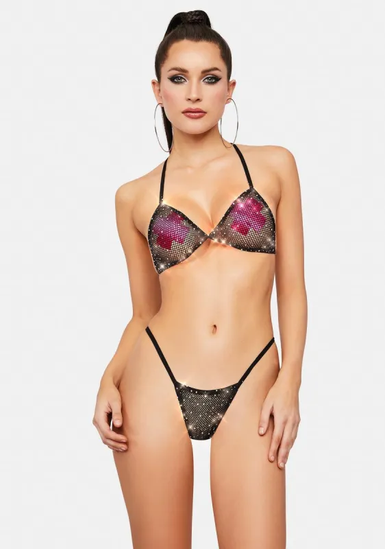 Va Va Vixen Glitter Fishnet Lingerie Set sold by Dolls Kill