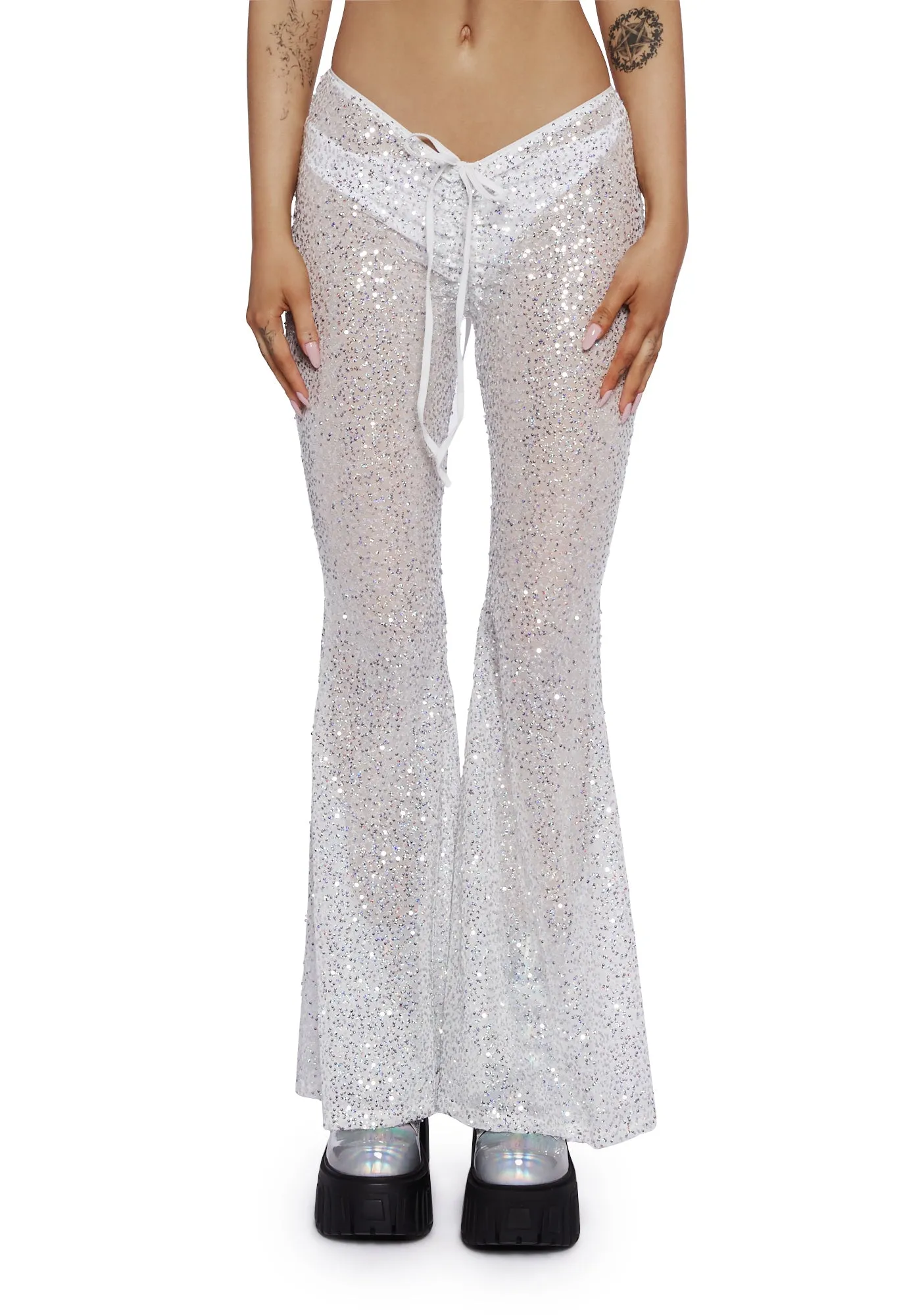 Starborn Sprite Sequin Flare Pants - White sold by Dolls Kill