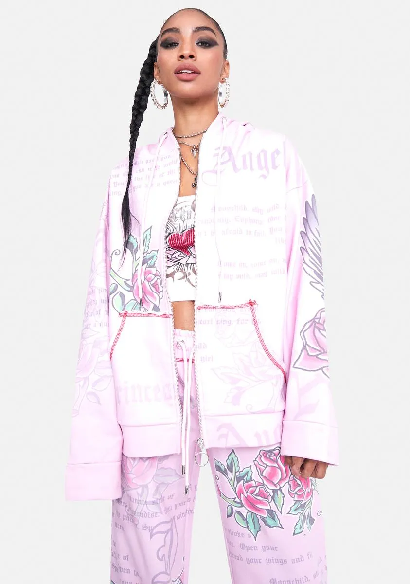 Oversized Hoodie With Graffiti Print & Rhinestone Detail sold by Dolls Kill