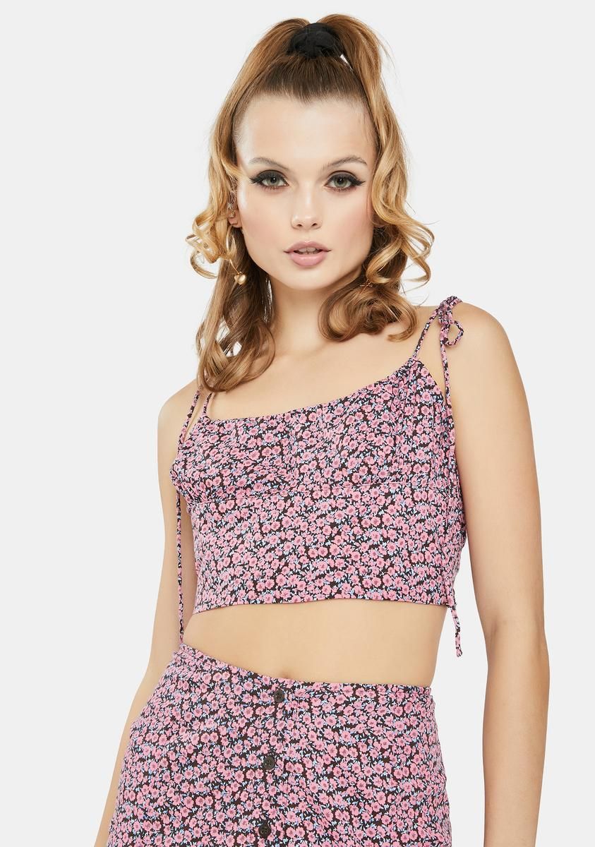 Floral Fun Pink Hemary Crop Top sold by Dolls Kill