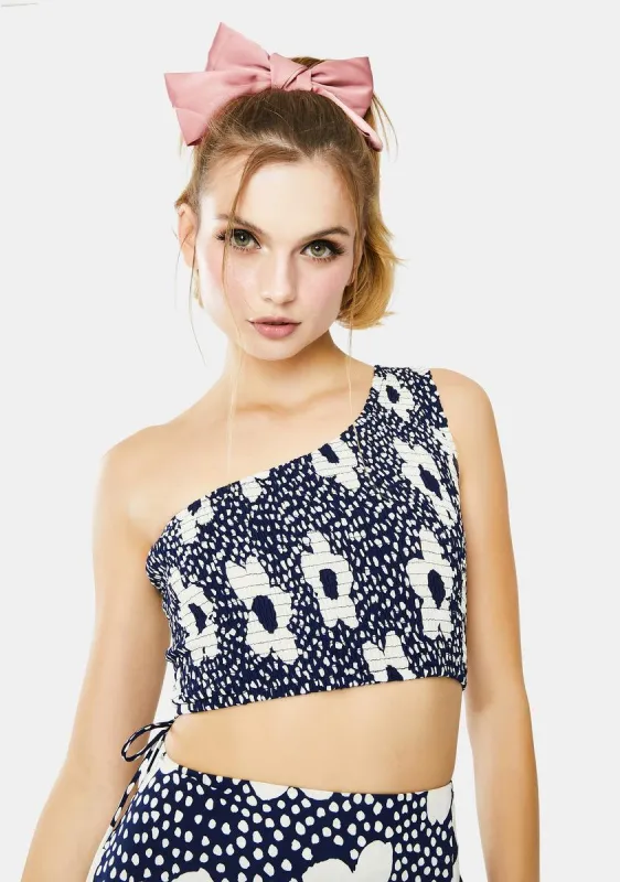 Navy Floral One Shoulder Top sold by Dolls Kill