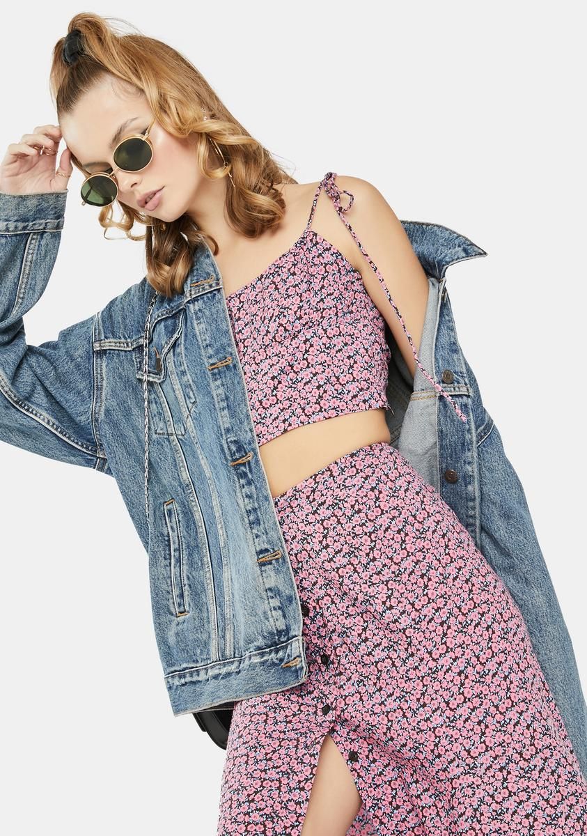 Floral Fun Pink Hemary Crop Top sold by Dolls Kill product image thumbnail 2