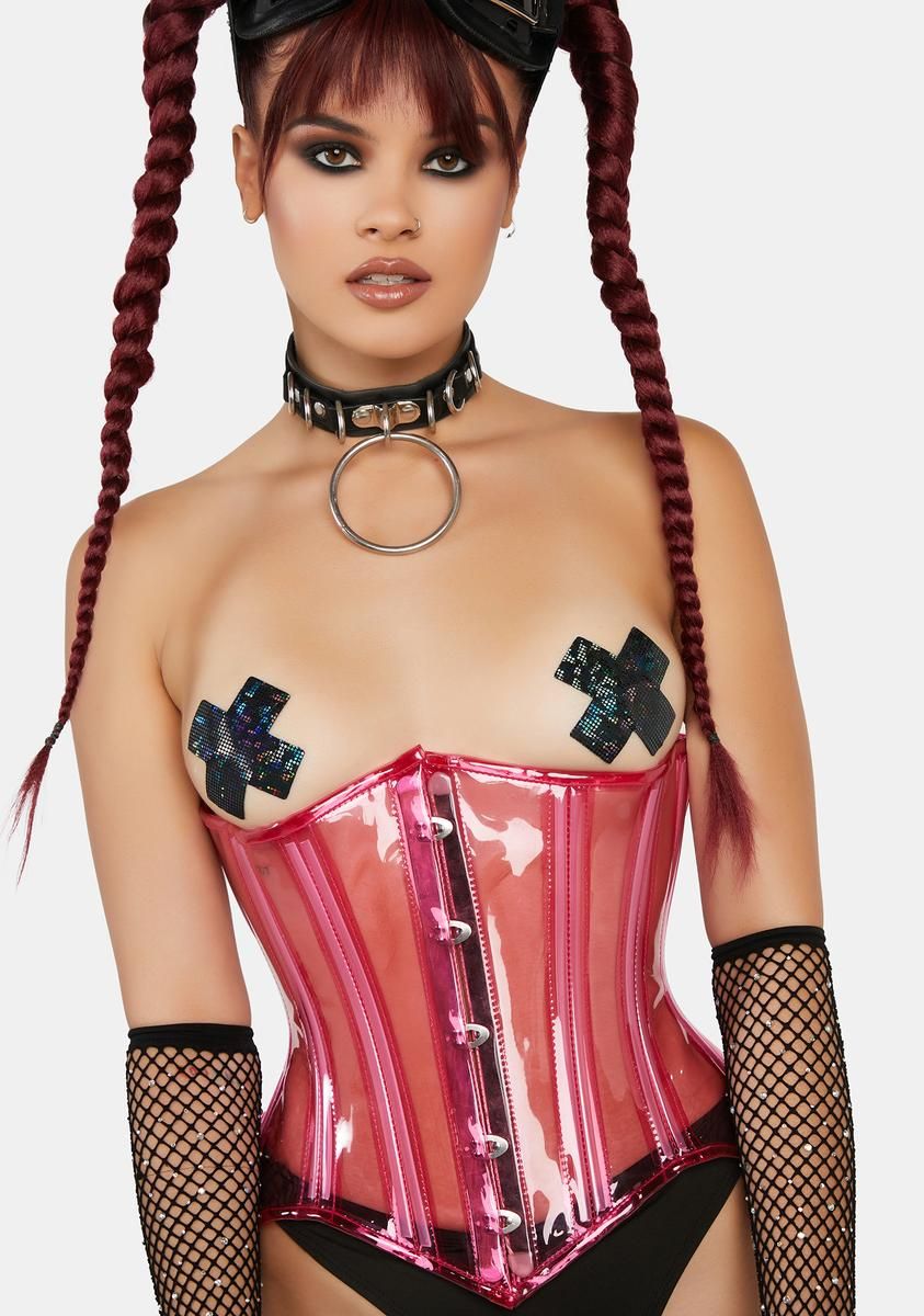 Lavish Pink Clear Curvy Underbust Waist Cincher Corset sold by Dolls Kill