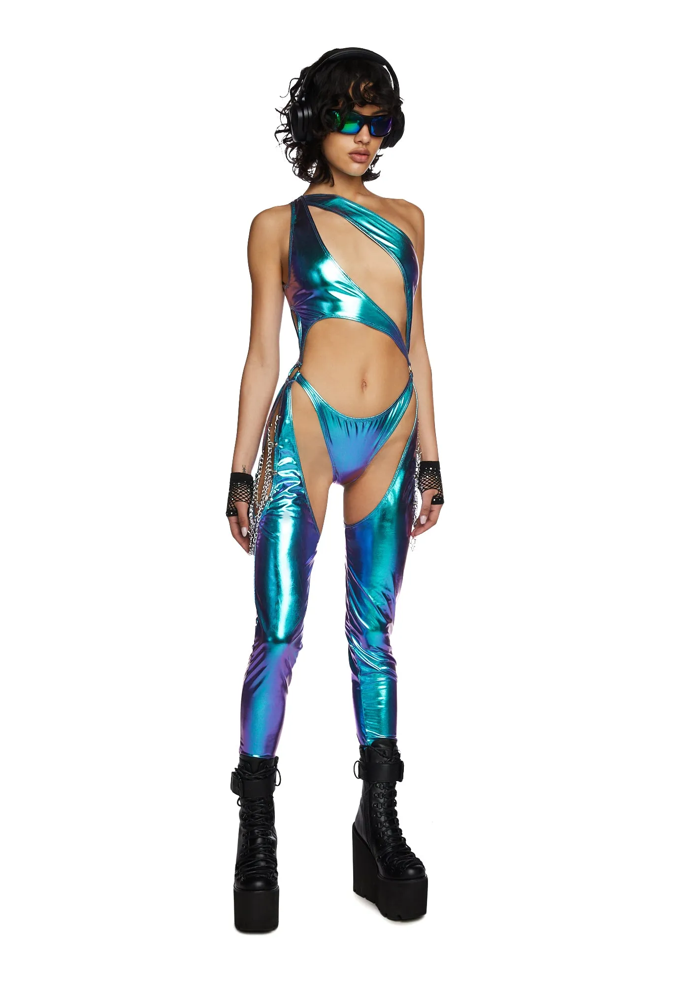 Indigo Prism Moonwalk Cut-Out Catsuit sold by Dolls Kill product image thumbnail 4