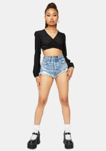 Cross My Heart Eyelet Wrap Crop Top sold by Dolls Kill