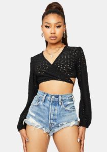Cross My Heart Eyelet Wrap Crop Top sold by Dolls Kill