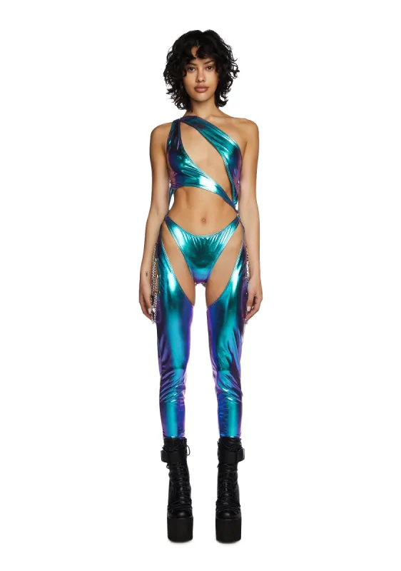 Indigo Prism Moonwalk Cut-Out Catsuit sold by Dolls Kill