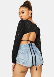 Cross My Heart Eyelet Wrap Crop Top sold by Dolls Kill