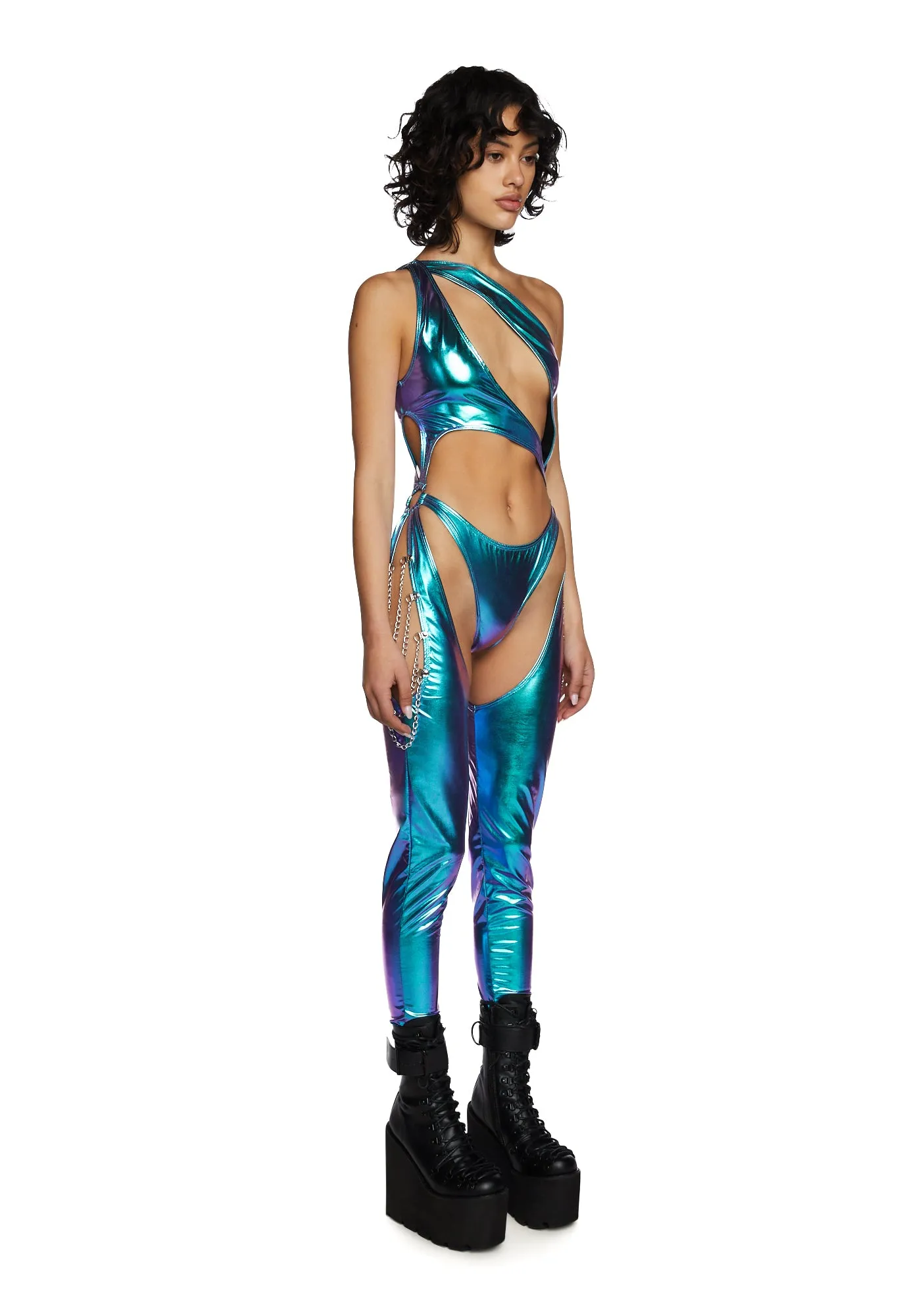 Indigo Prism Moonwalk Cut-Out Catsuit sold by Dolls Kill product image thumbnail 3