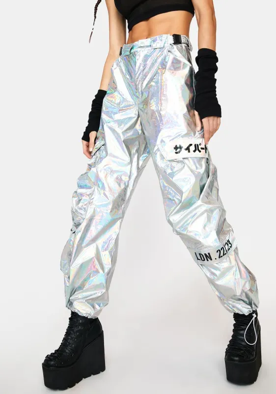 Holographic Proton Pants sold by Dolls Kill