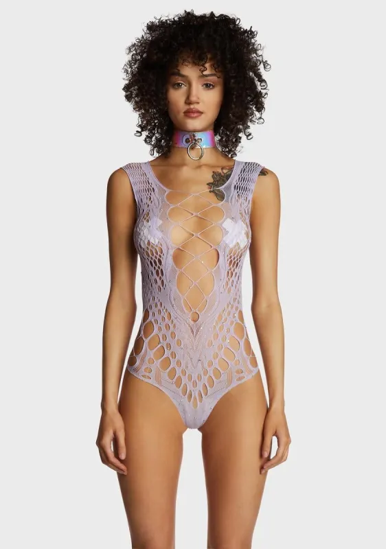 Bombshell Beauty Fishnet Bodysuit - Light Purple sold by Dolls Kill