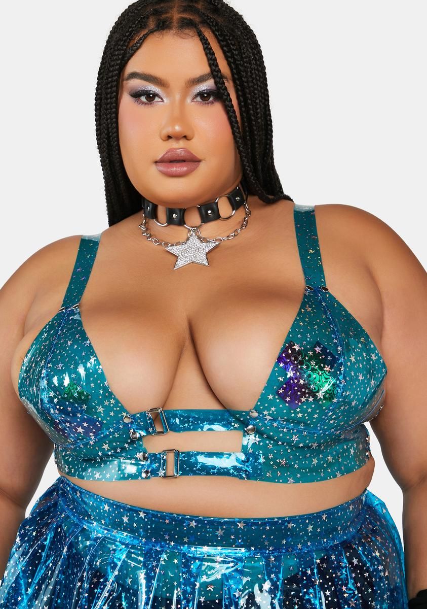 Plus Aqua Chasing Starlight Vinyl Bustier sold by Dolls Kill