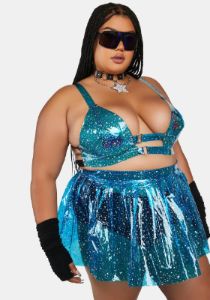 Plus Aqua Chasing Starlight Vinyl Bustier sold by Dolls Kill
