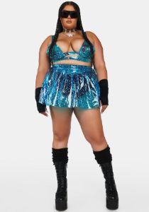 Plus Aqua Chasing Starlight Vinyl Bustier sold by Dolls Kill