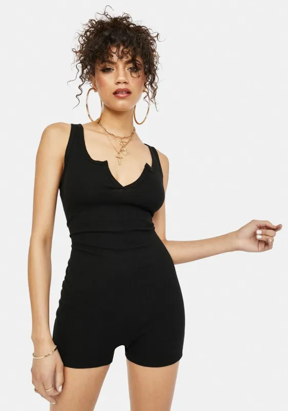 Casual Cutie Notched V-Neck Tank Romper sold by Dolls Kill