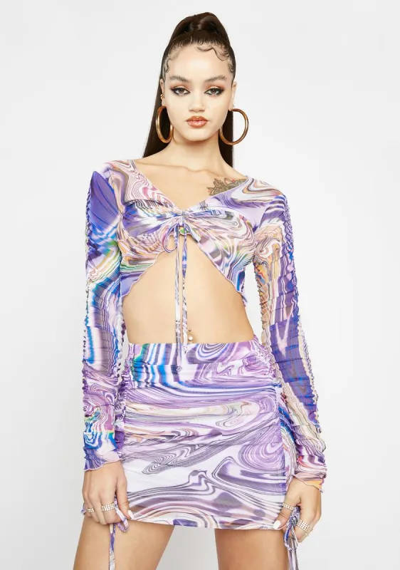 Lavender Hypnotic Habits Ruched Skirt Set sold by Dolls Kill