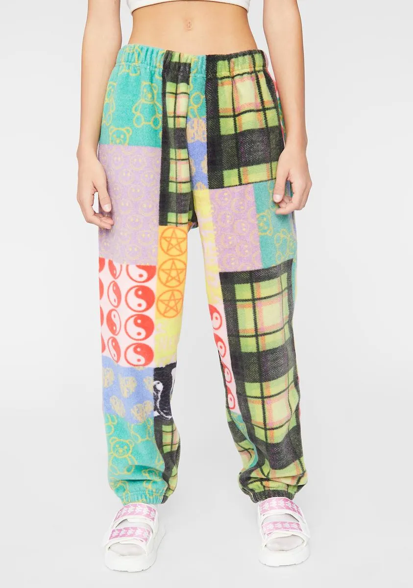Patchwork Fleece Joggers sold by Dolls Kill