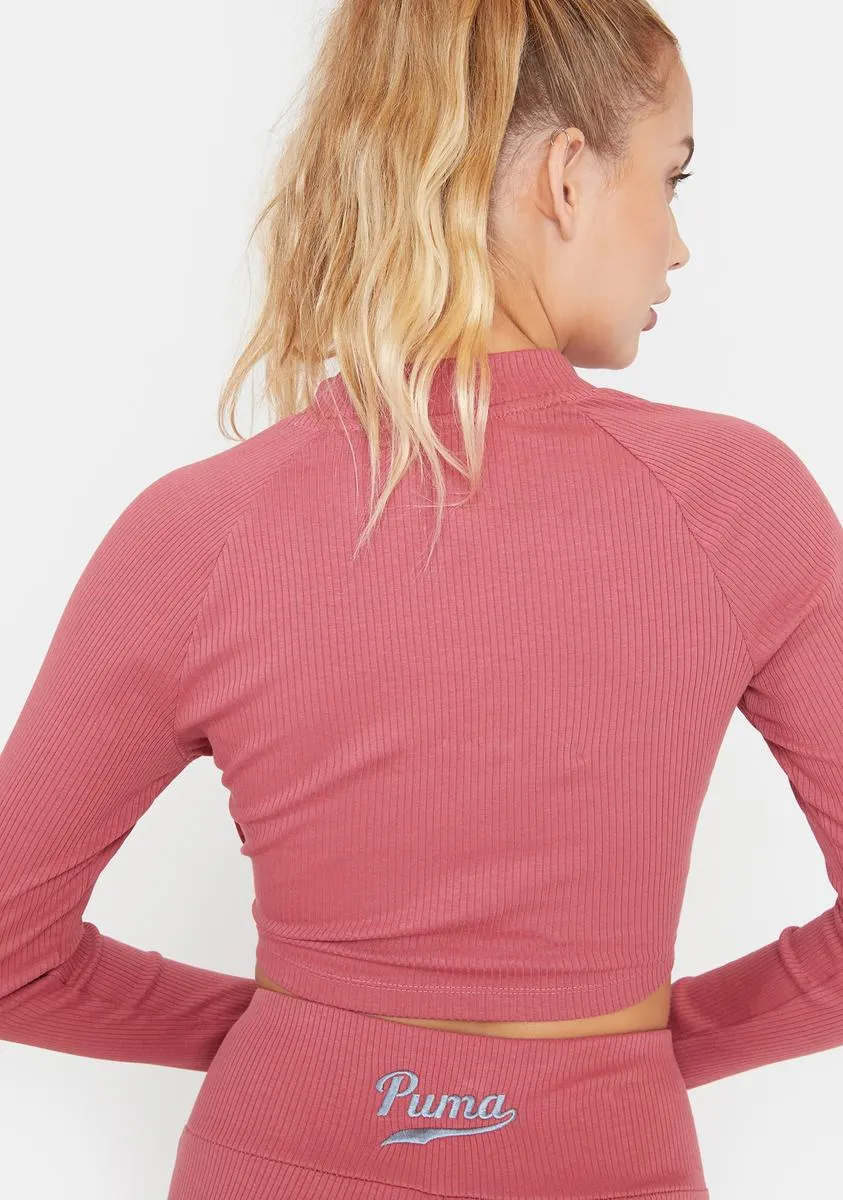Pink Ribbed Long Sleeve Top sold by Dolls Kill product image thumbnail 4