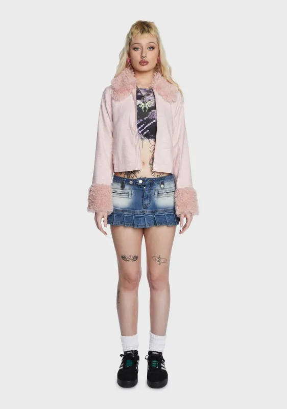 Houndstooth Print Fur Trim Jacket sold by Dolls Kill