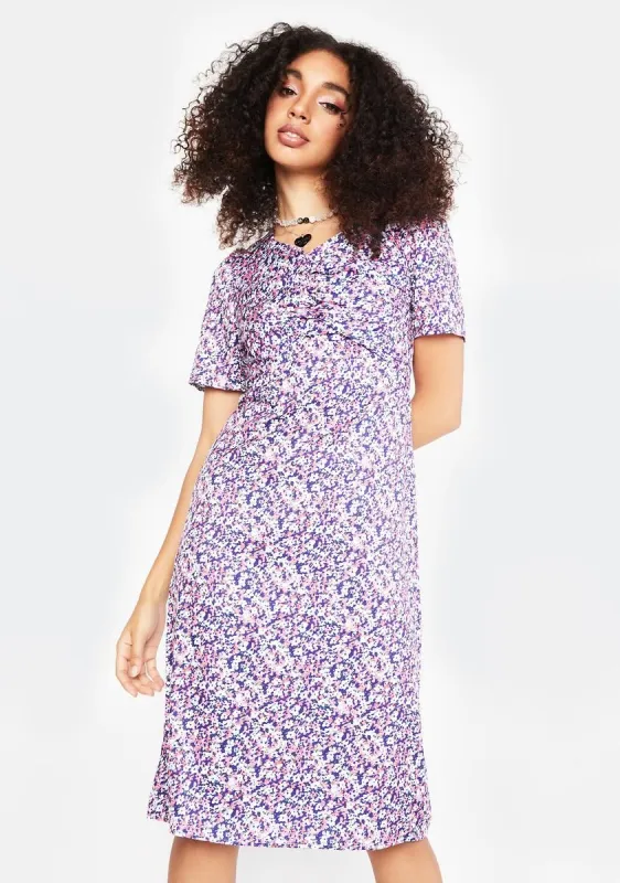 Lavender Floral Harmony Midi Dress sold by Dolls Kill