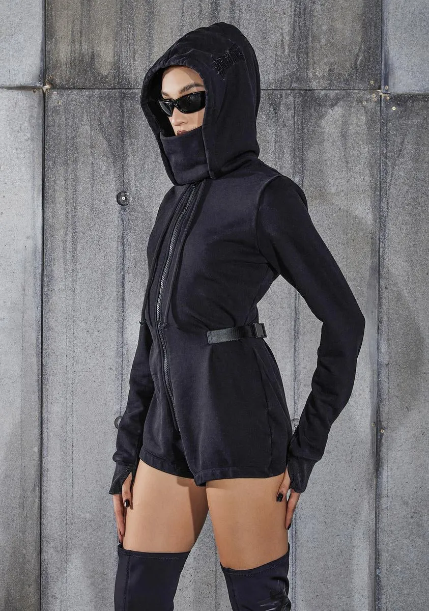 Snare Long Sleeve Hooded Mask Romper sold by Dolls Kill