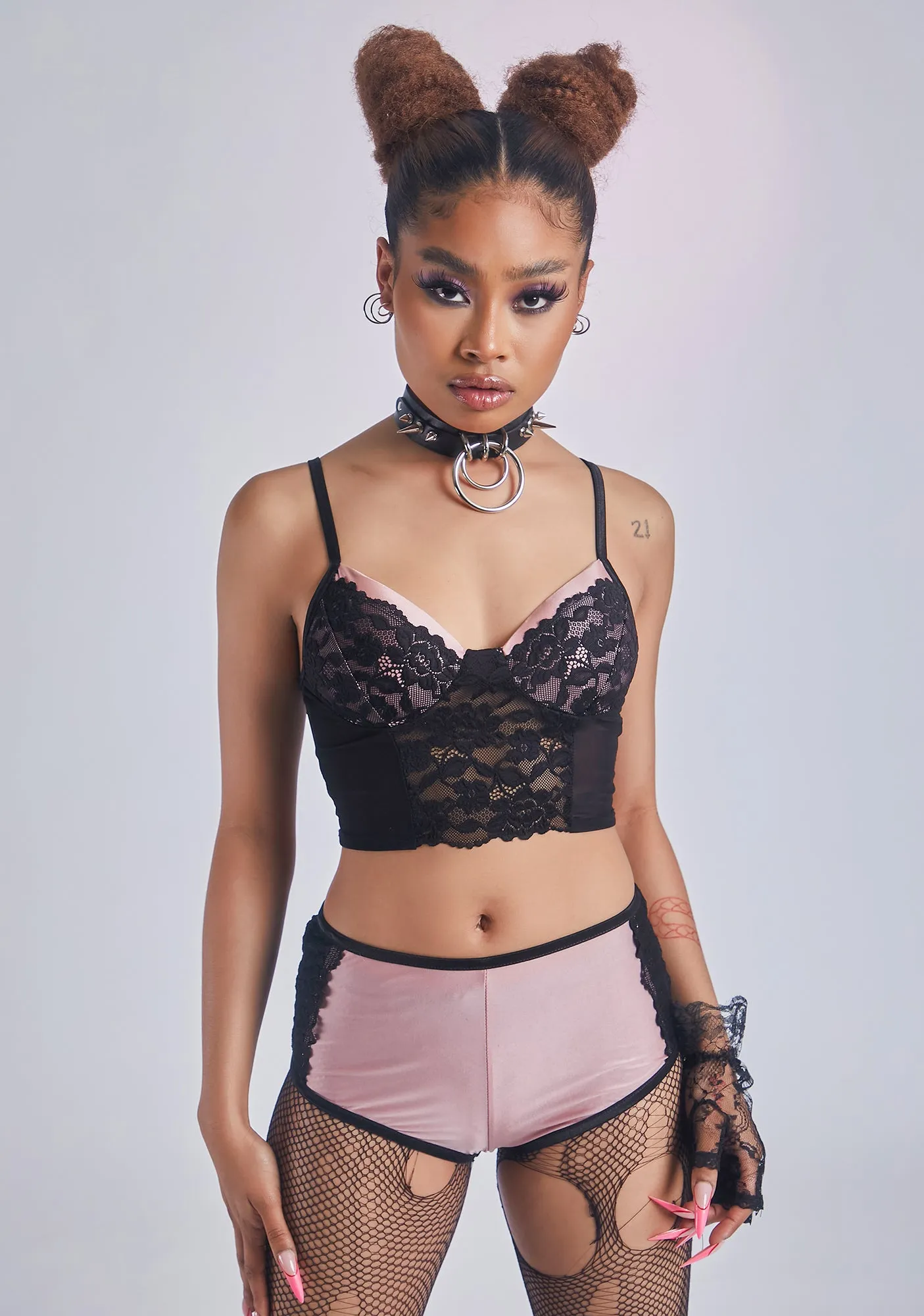 Sneaky Pleasures Lace Satin Corset Set sold by Dolls Kill