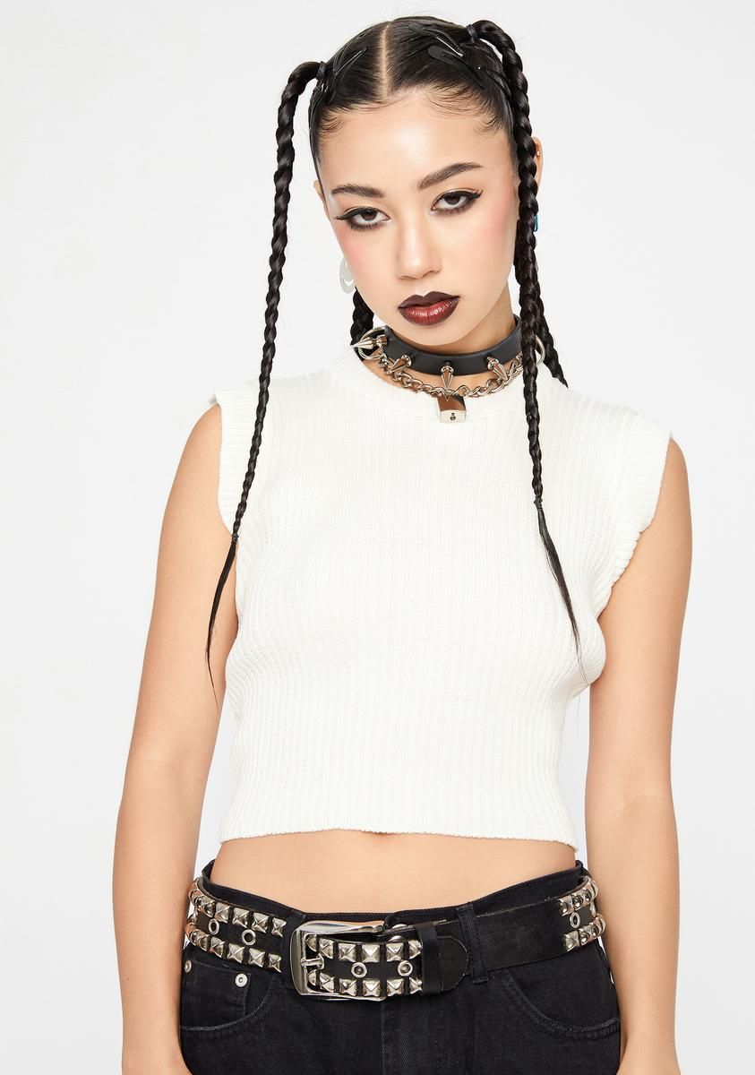 Cream True Rib Knit Sweater Vest sold by Dolls Kill